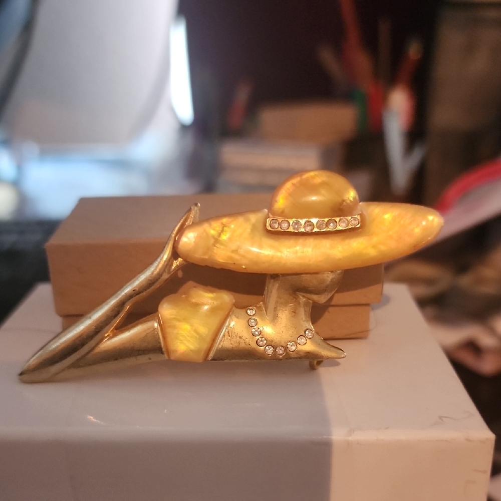 Gold and Silver Brooch with Rhinestones